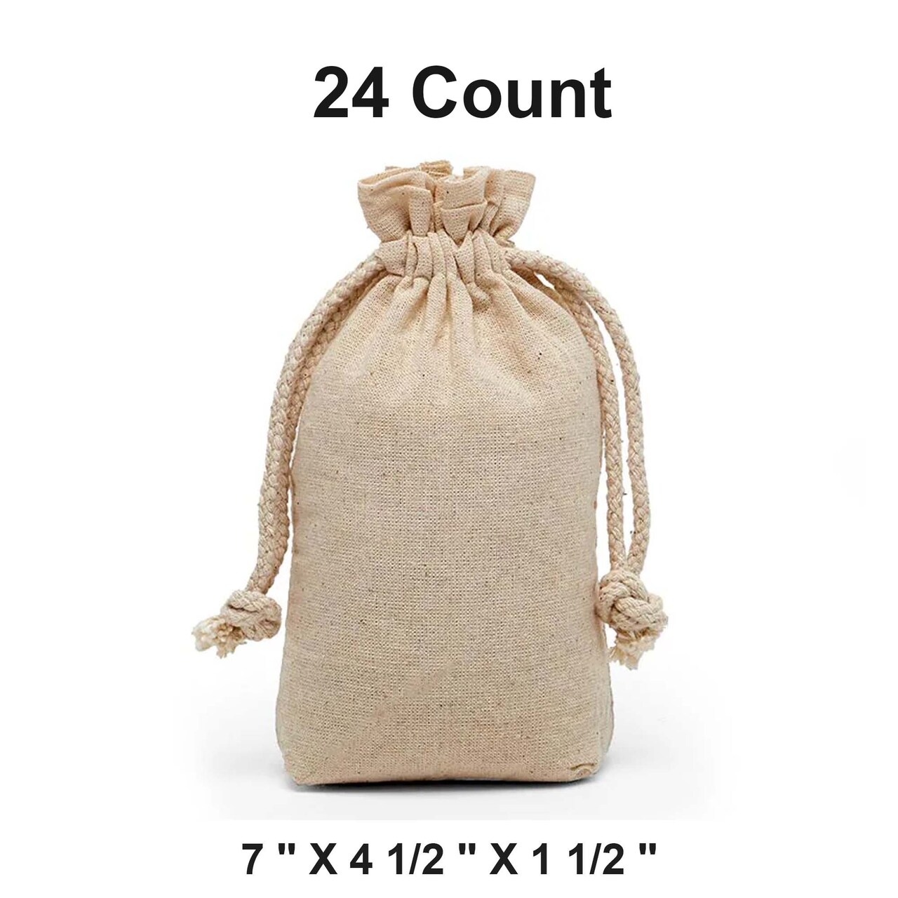 Organic Cotton Muslin Gift Bags with Drawstrings 7 1/2" x 4 1/2" x 1 1/2"